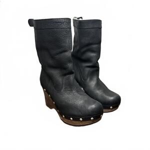 Ugg Carnegie Boots Black Suede Shearling Lined Platform Wedge Boot 1001317 US 7